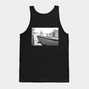 Front end of small motorboat moored on the Norfolk Broads Tank Top